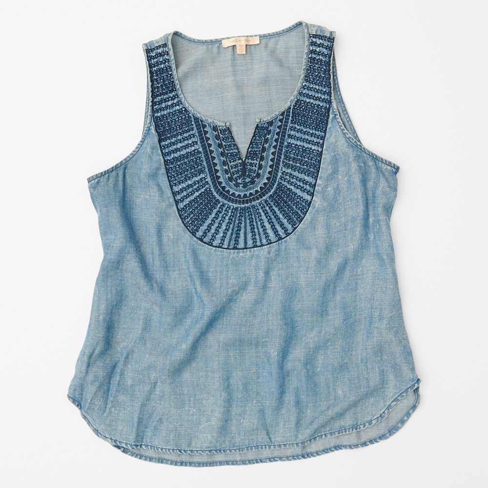 Chambray Embroidered Sleeveless Tank - MP